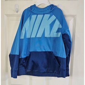 Nike Boys Dri-FIT Hoodie Blue Colorblock Graphic Sweatshirt Size Medium